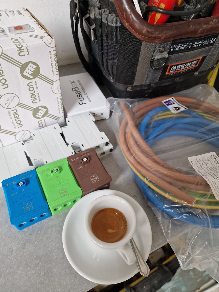 Electrical installation materials and tools at Two Ways Café in Clifton, Bristol