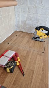 Worktop opening prepared for the new electric hob in Avonmouth