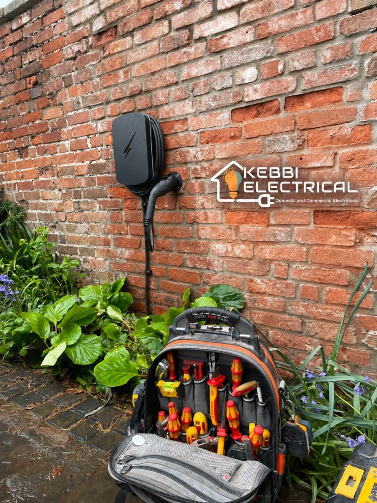 Hypervolt EV charger installed in Stapleton, Bristol, with Kebbi Electrical Services logo watermark